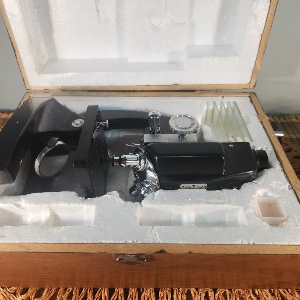 Vintage Sears Power Zoom Microscope 50x–1200x Model 46368 w/ Case Student...